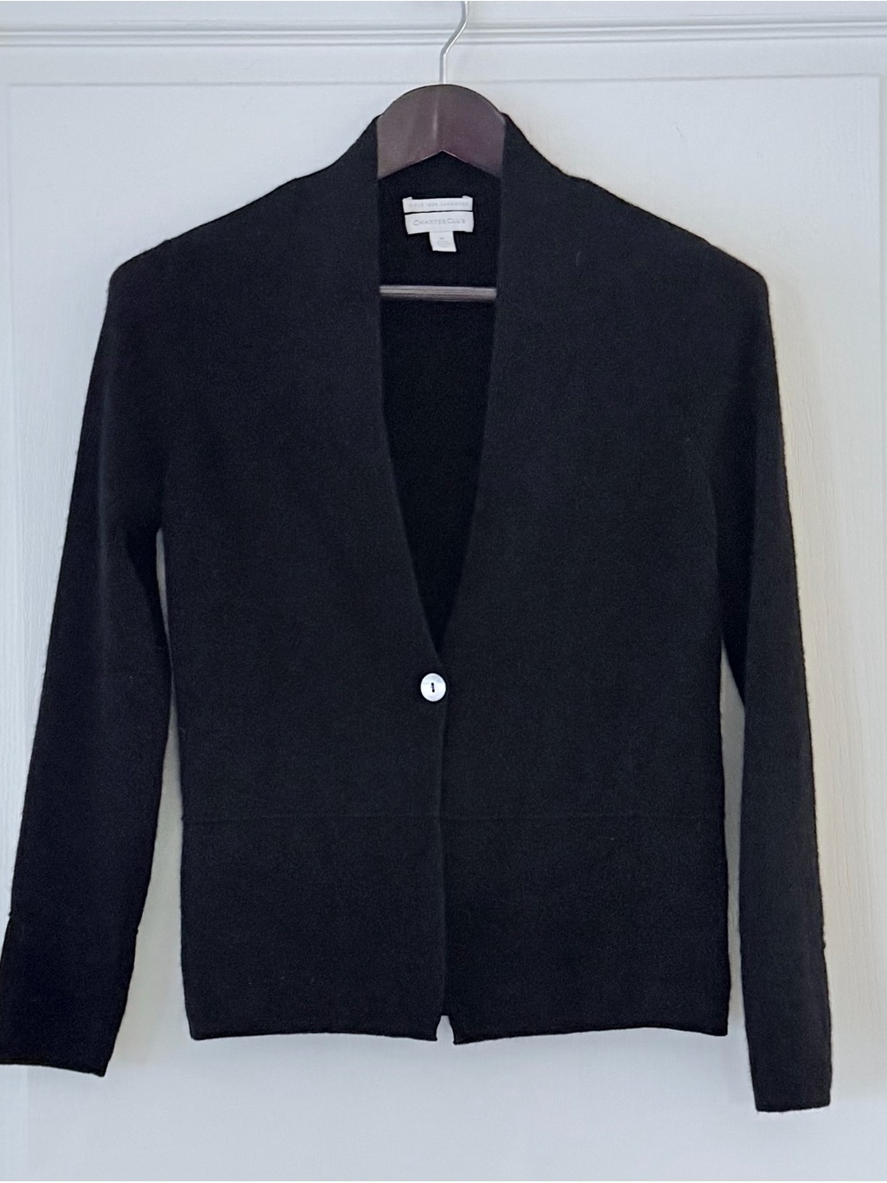 Charter Club Black Cashmere One-Button V-Neck Cardigan